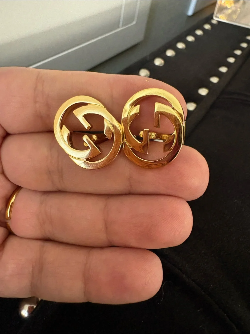 Brand new Gucci gun gold tone Logo Cufflinks